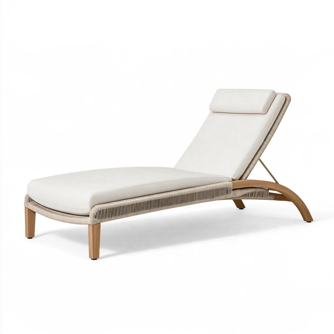 Gartenliege 200 x 75 x 88 cm Holz Geflecht Creme verstellbare Rückenlehne