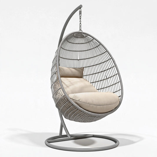 Hängesessel 105 x 105 x 195 cm aus Polyrattan Grau für den Wohnbereich mit Stahlgestell