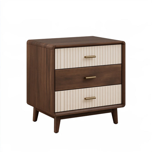 Nachttisch 50 x 40 x 60 cm Holzwerkstoff walnussbraun creme mit drei Schubladen