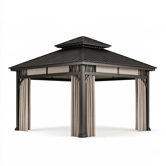 Pavillon 300 x 300 cm aus Metall in Schwarz mit Vorhängen für Garten im klassischen Stil