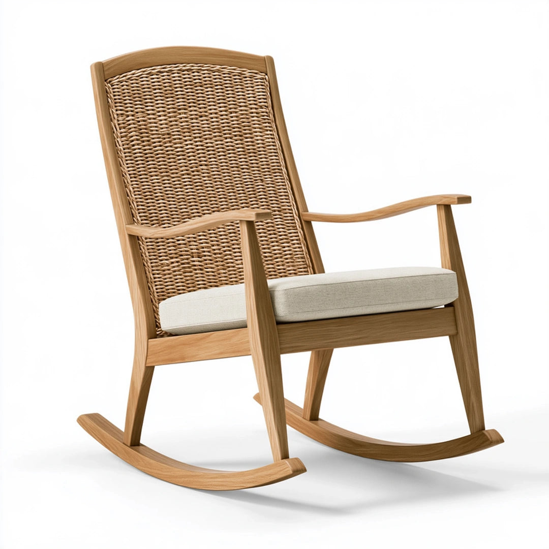 Schaukelstuhl 70 x 95 x 105 cm aus Holz und Rattan in Naturbeige mit Sitzpolster