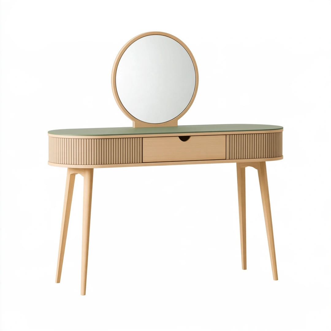 Schminktisch Set 120 x 45 x 145 cm Holz Beige Grün mit Spiegel und Stauraum im skandinavischen Stil