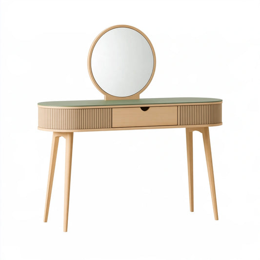 Schminktisch Set 120 x 45 x 145 cm Holz Beige Grün mit Spiegel und Stauraum im skandinavischen Stil