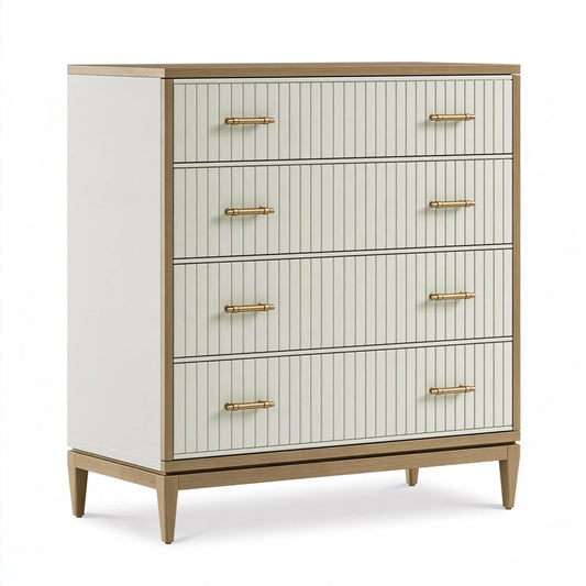 Kommode 80 x 40 x 100 cm aus Holzwerkstoff in Creme Naturholz und Gold mit 4 Schubladen