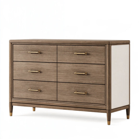 Kommode 140 x 45 x 90 cm in Braun Creme mit 6 Schubladen im klassischen Stil