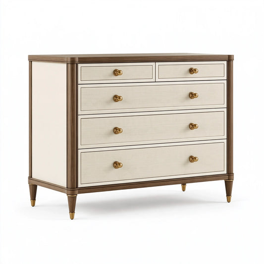 Kommode 120 x 45 x 90 cm Holzwerkstoff Beige Braun mit 5 Schubladen im klassischen Stil