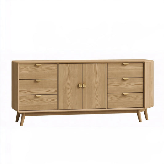 Sideboard 180 x 45 x 80 cm Holz Natur - 6 Schubladen 2 Türen Skandinavischer Stil