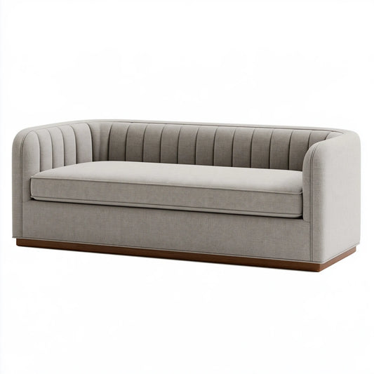 2-Sitzer Sofa 160 cm Webstoff Beige mit Holzsockel - Modernes Polstersofa