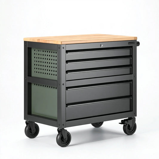 Werkstattwagen 78 x 45 x 88 cm Stahl Holz Schwarz mobil